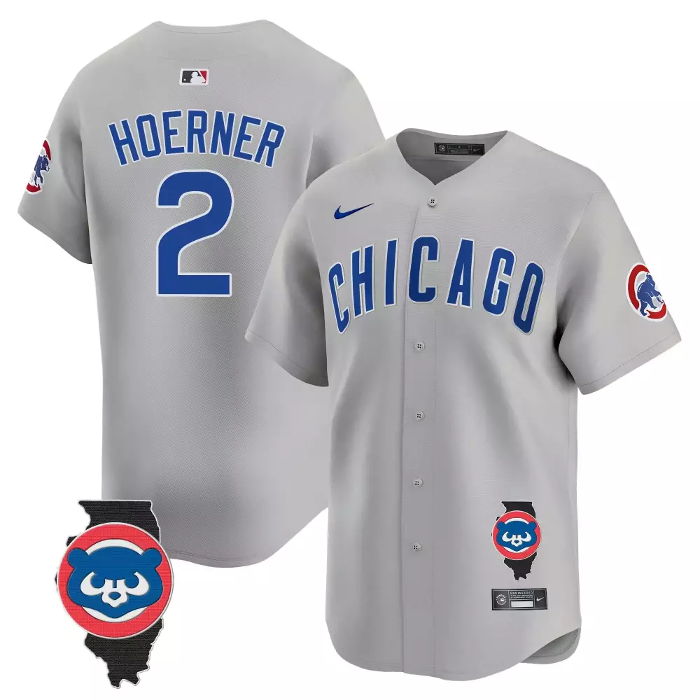 Nico Hoerner 2 Cubs Jersey Gray City Connect Chicago Illinois State Shape Men Blue