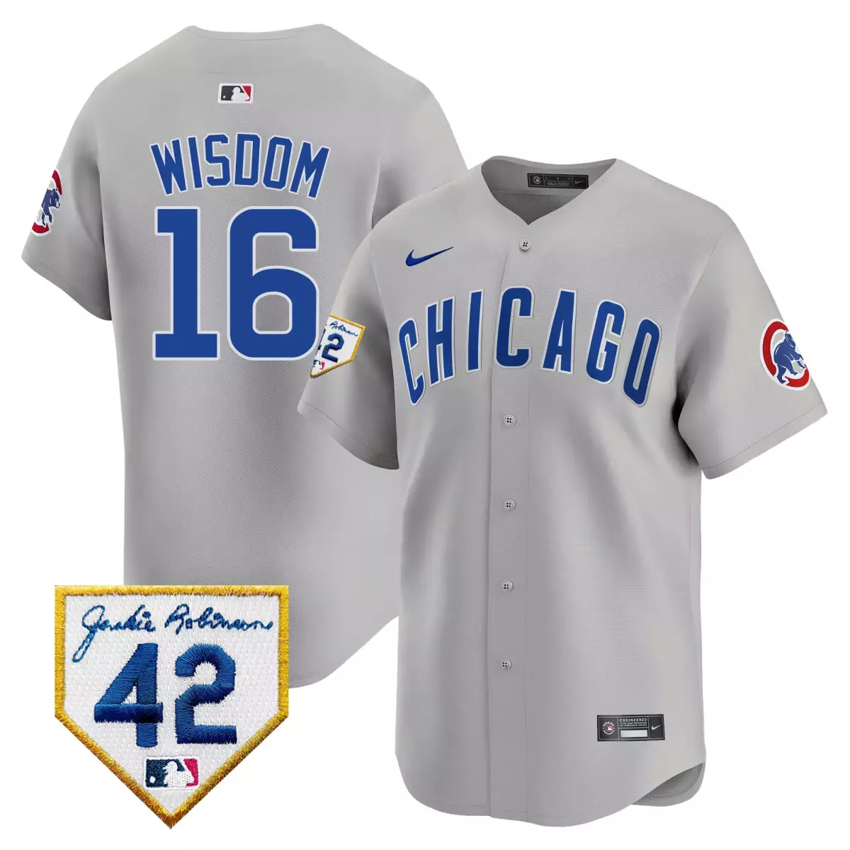 Patrick Wisdom 16 Cubs Jersey Gray Jackie Robinson Day 42 Men Blue Red White Vapor
