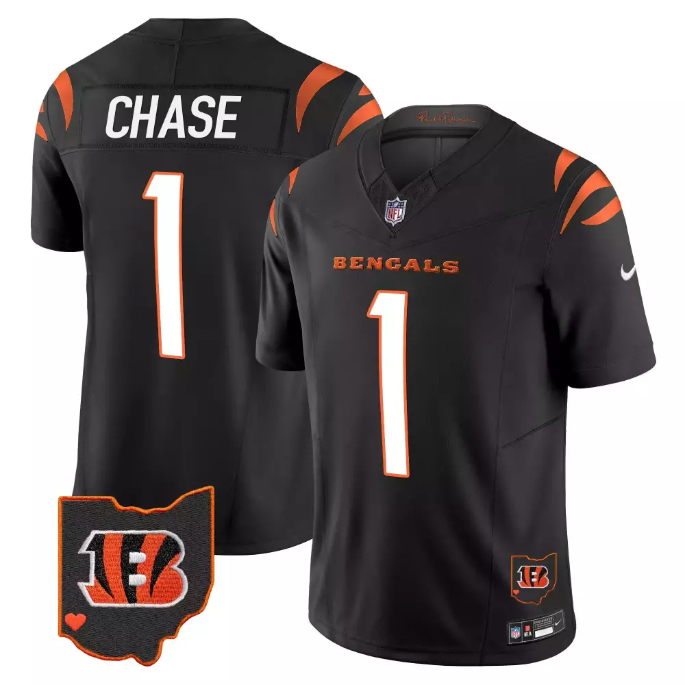 Ja'marr Chase 1 Bengals Jersey Black Heart Of Ohio Men Orange Vapor Limited All Stitched