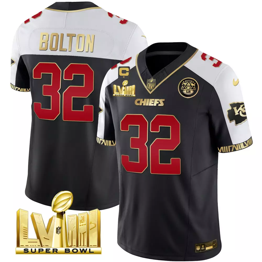 Bolton Male 32 Kansas City Chiefs Jersey Black Super Bowl Lviii Men White Red Gold