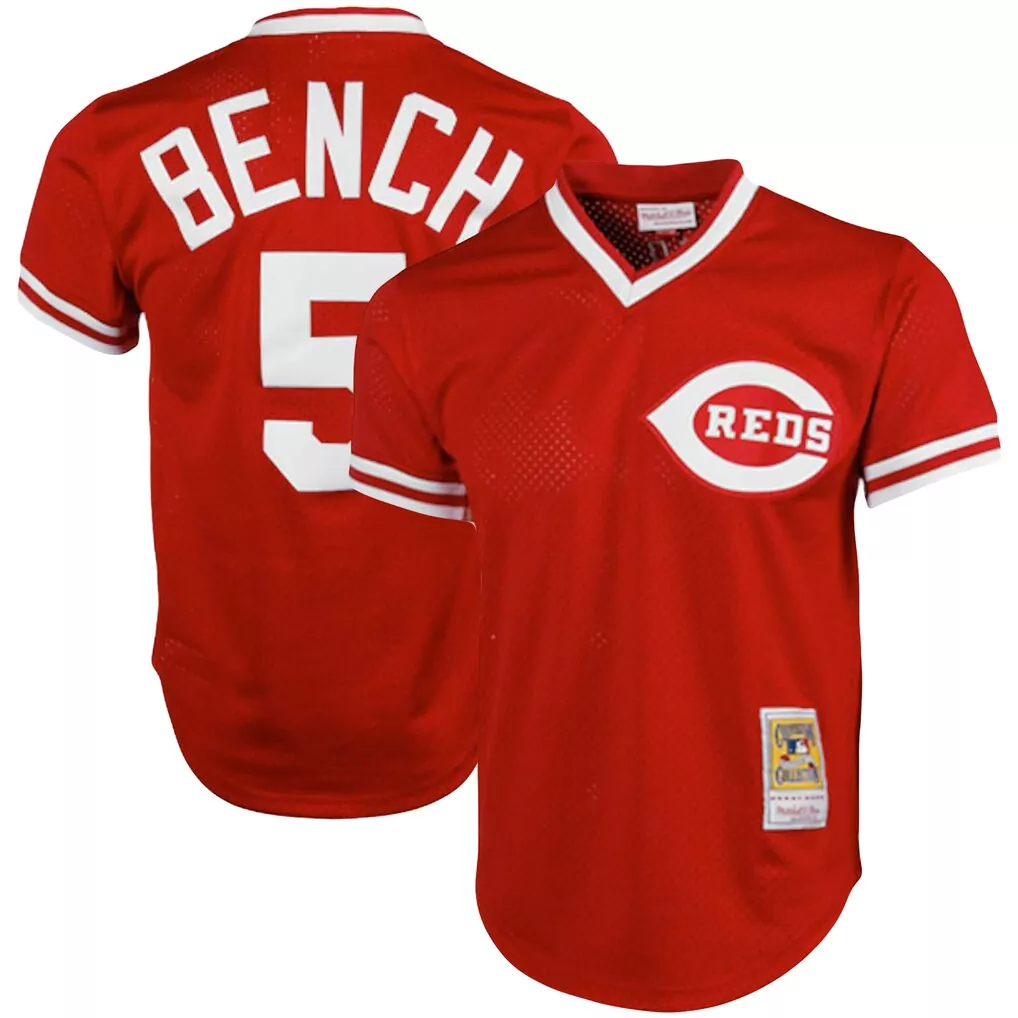 Johnny Bench 5 Reds Jersey Red Throwback Mitchell Ness Collection Men White Cooperstown
