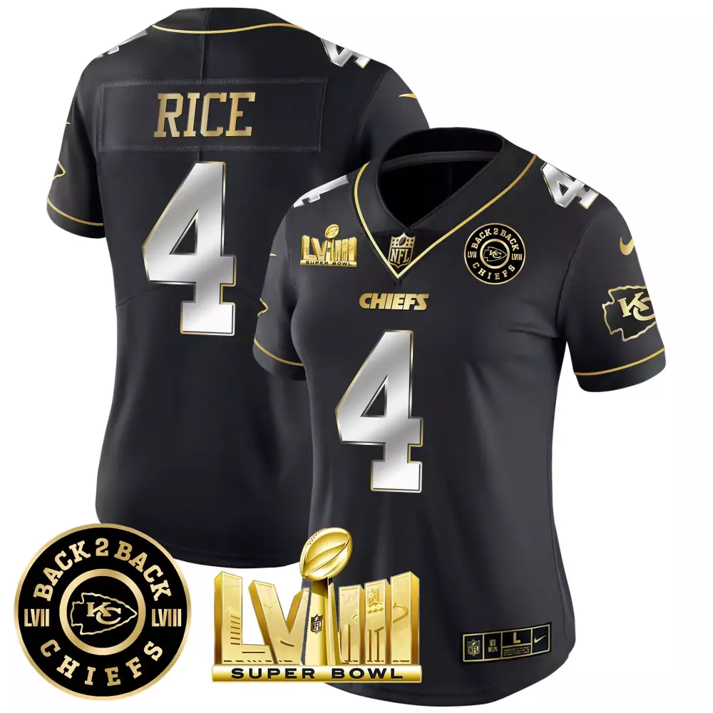 Rice 4 Chiefs Jersey Black Super Bowl Lvii Lviii Champions Women Official Gold Silver