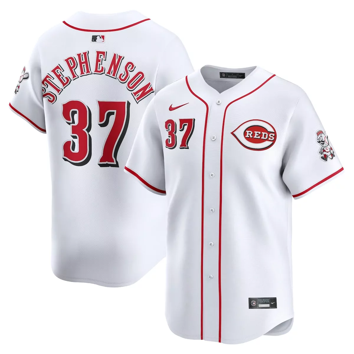 Tyler Stephenson 37 Reds Jersey White Men Red Black Home Limited