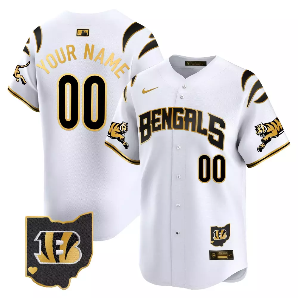 Custom Bengals Jersey White Ohio State Shape Men Black Gold Vapor Premier Limited