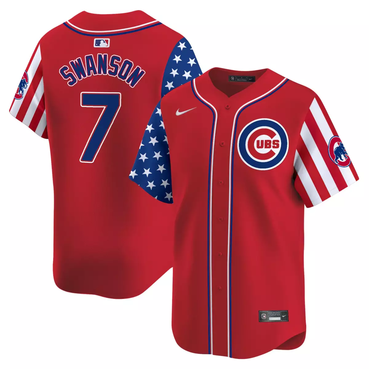 Swanson Independence 7 Cubs Jersey Red Men Split Custom Design Blue White Vapor Premier