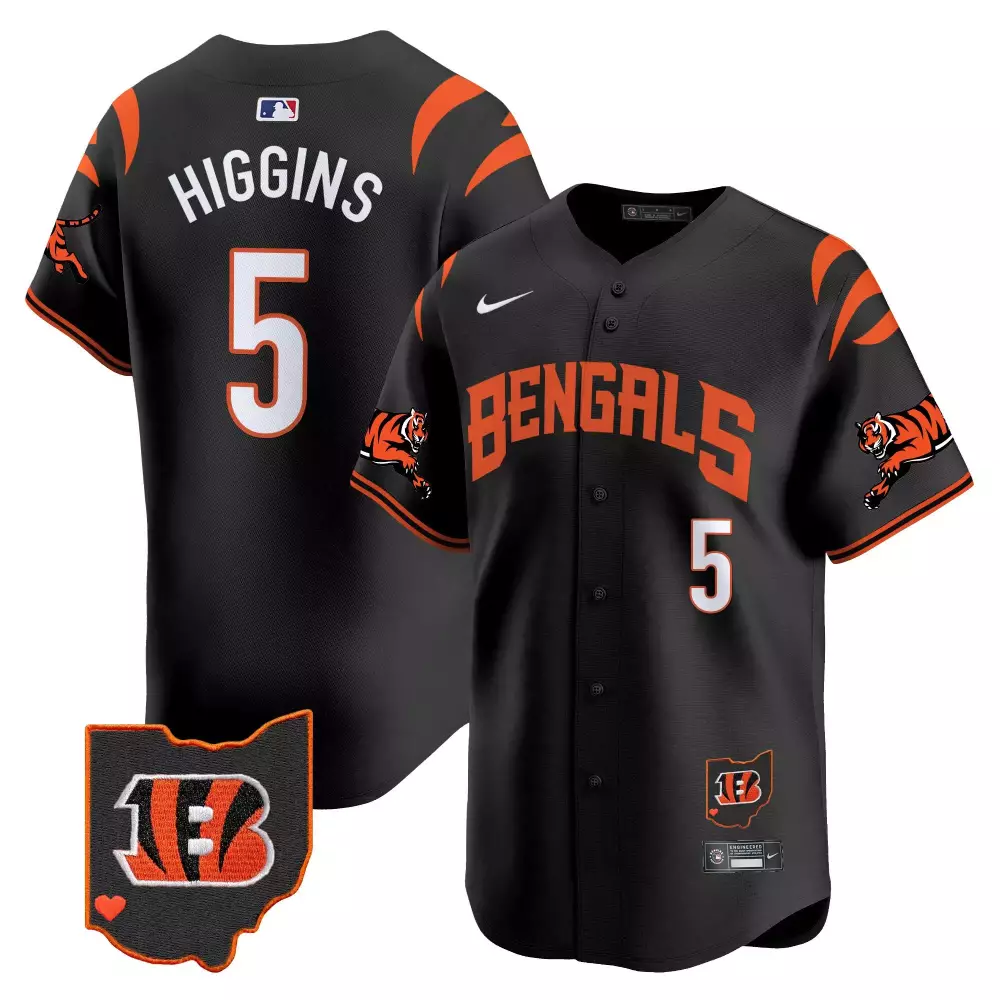 Tee Higgins 5 Bengals Jersey Black City Connect Ohio Shape Heart Men Orange Vapor