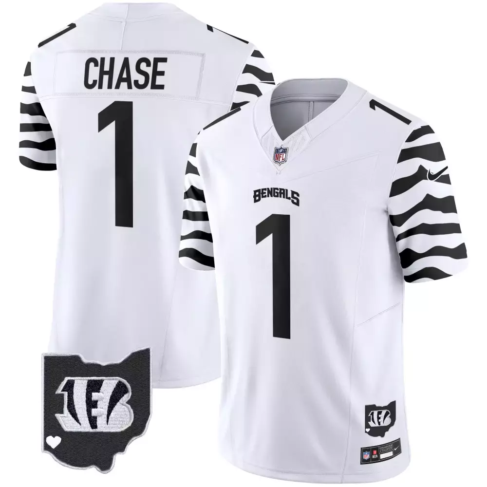 Ja'marr Chase 1 Bengals Jersey White Ohio State Outline Heart Men Alternate Black