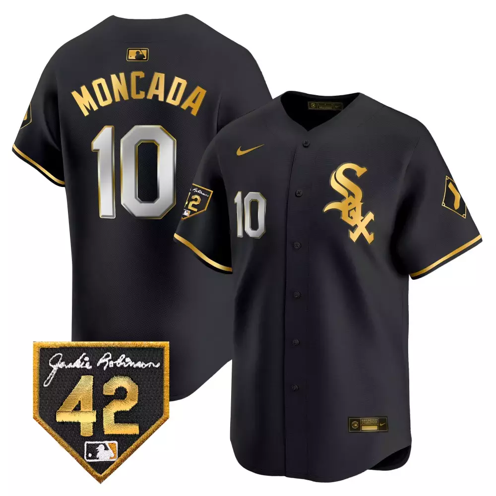 Moncada 10 Chicago White Sox Jersey Black Jackie Robinson Day 42 Men Gold Silver