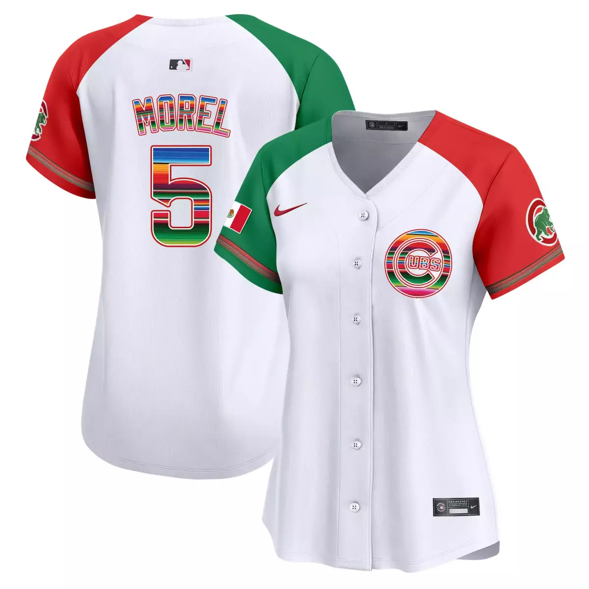 Morel Mexico 5 Cubs Jersey White Fiesta Flag Women Split Design Green Red Vapor Premier