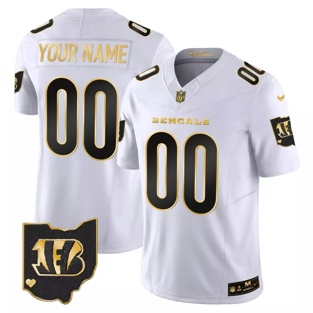 Custom Bengals Jersey White AFC North Ohio Outline Heart NFL Black Gold Vapor Limited