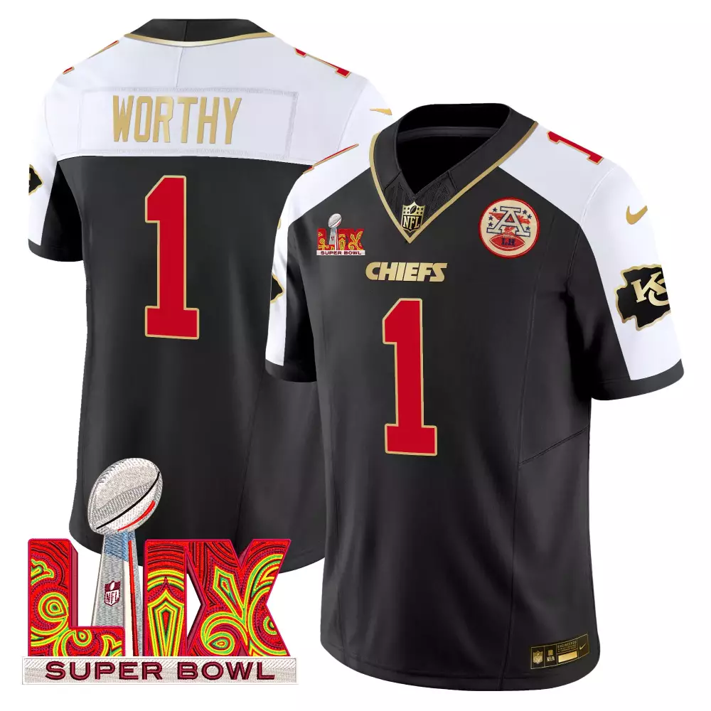 Xavier Worthy 1 Chiefs Jersey Black Super Bowl Lix AFC Championship Men White Red