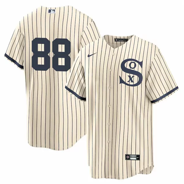 Custom Chicago White Sox 88 Jersey Cream Authentic Collection Men Navy Blue All Stitched