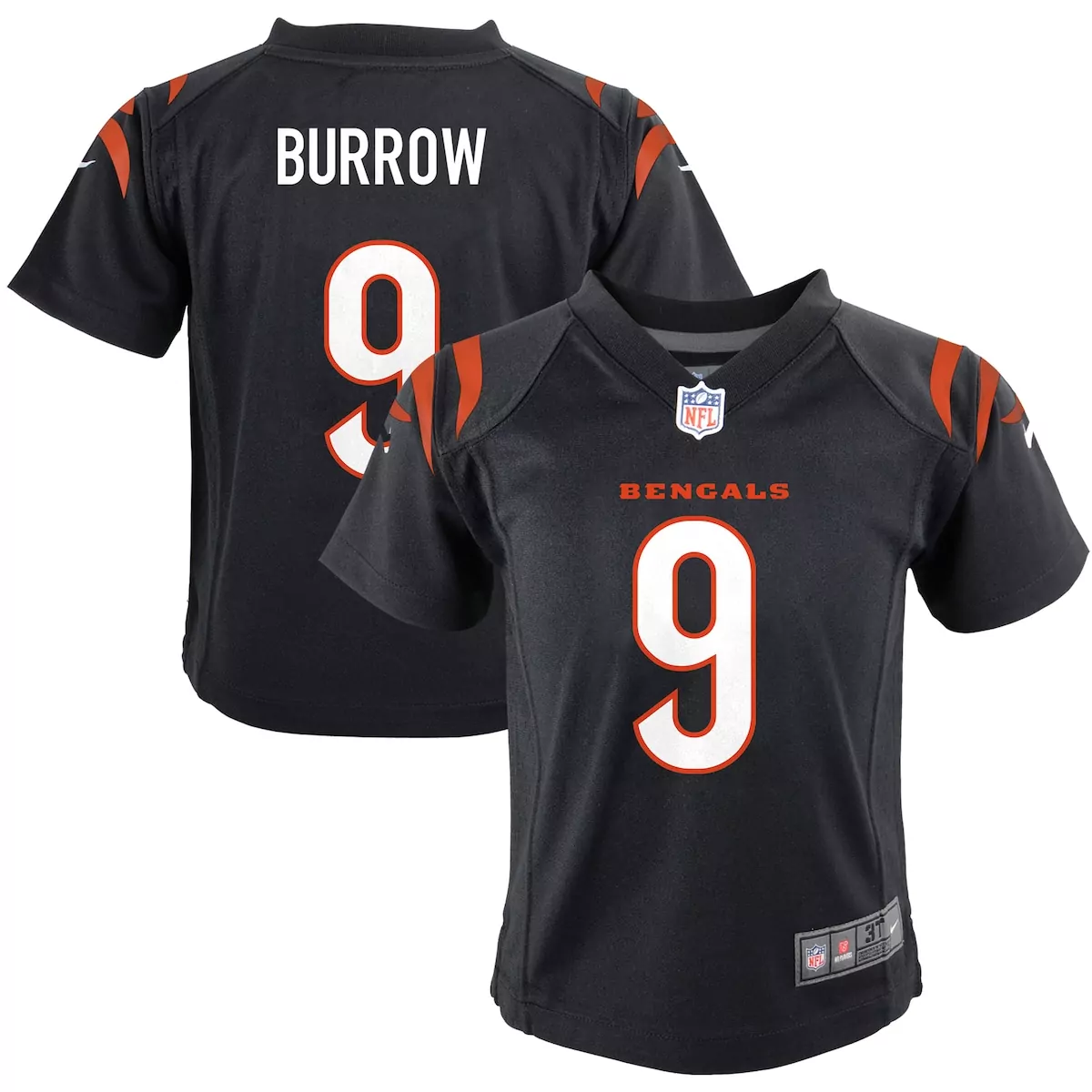 Joe Burrow 9 Bengals Jersey Black Kids Player Orange White Game