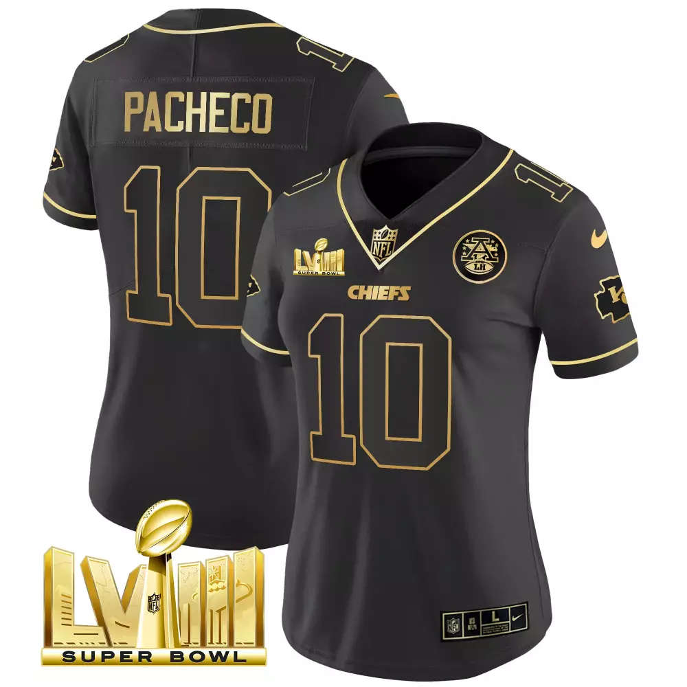 Isiah Pacheco 10 Chiefs Jersey Black Super Bowl Lvii Women Gold Stitched