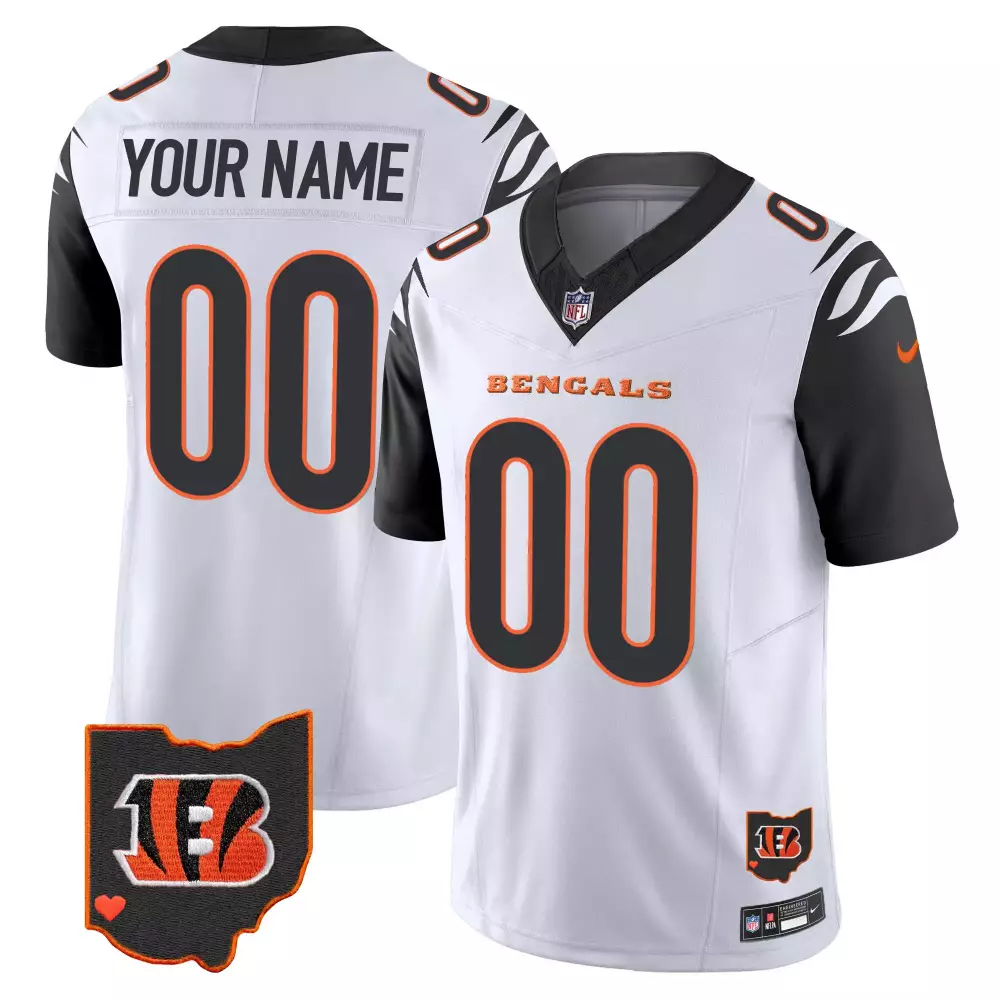 Custom Cincinnati Bengals Jersey White Ohio Outline Heart Men Alternate Black Orange