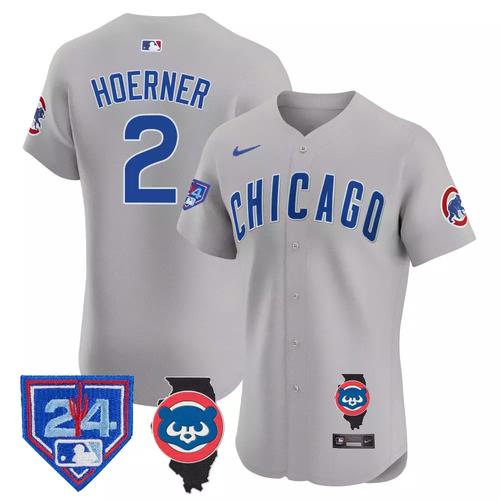 Nico Hoerner 2 Chicago Cubs Jersey Gray City Connect Illinois Men Split Design Blue