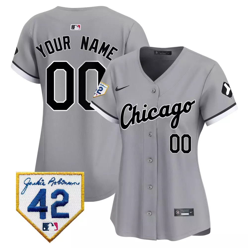 Custom Chicago White Sox Jersey Gray Jackie Robinson 42 Black Vapor Premier Limited