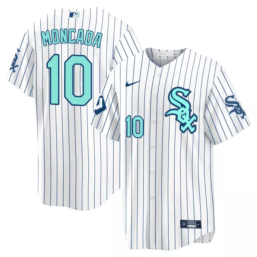 Yoan Moncada 10 Chicago White Sox Jersey Men Blue Aqua Cool Base Collection All Stitched
