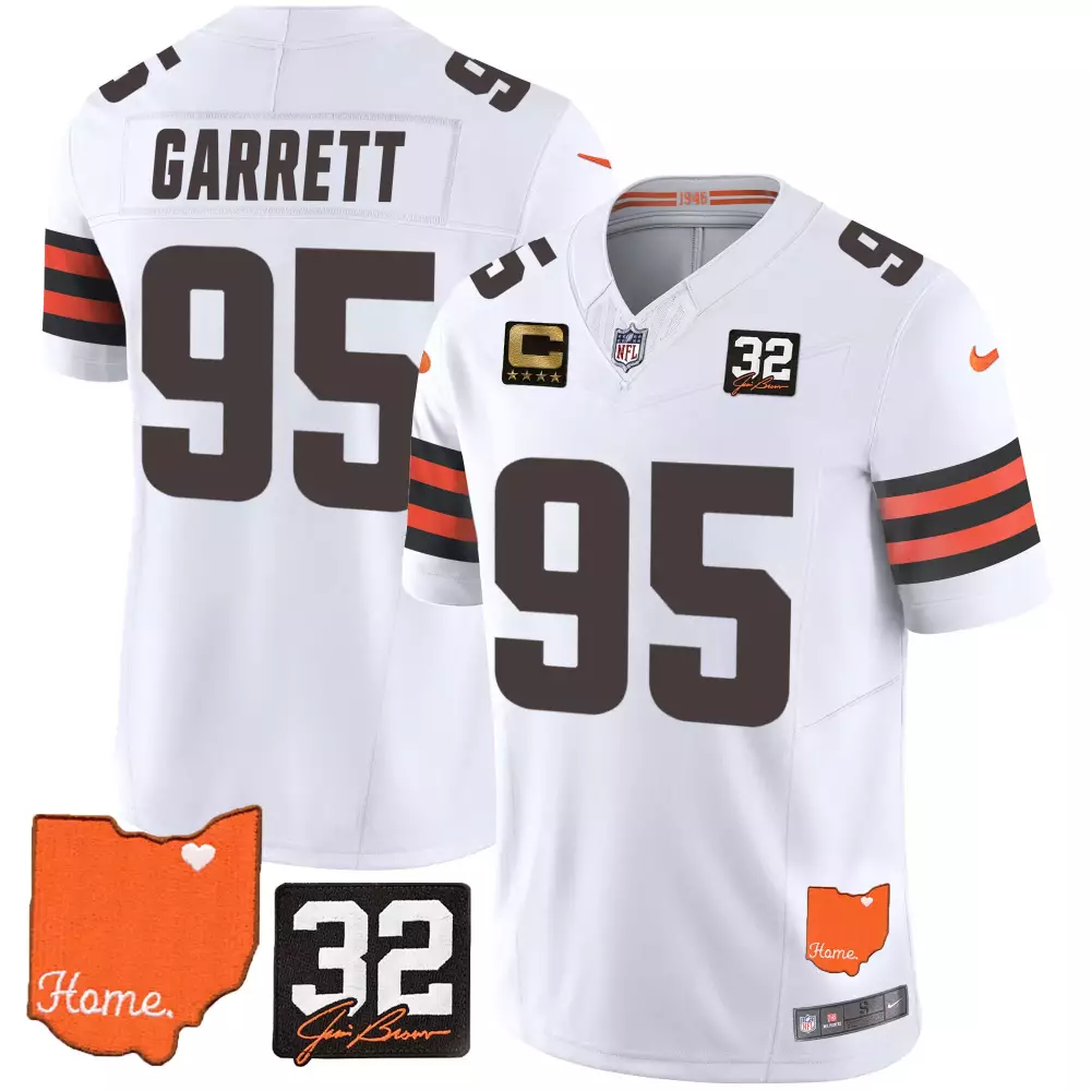 Myles Garrett 95 Cleveland Browns Jersey White Ohio Home Jim Brown 32 Men Orange