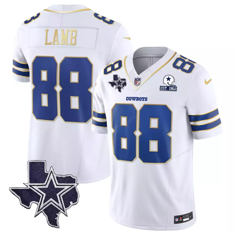 Ceedee Lamb 88 Cowboys Jersey White Navy Blue Texas Star Men NFL Gold Vapor v2 All