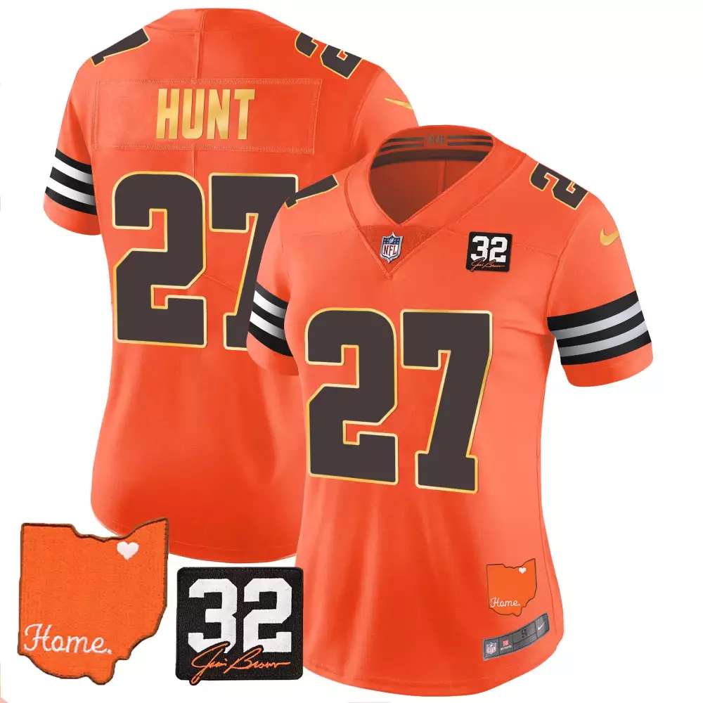 Kareem Hunt 27 Cleveland Browns Jersey Orange Home Ohio Shape Heart Number 32 Men