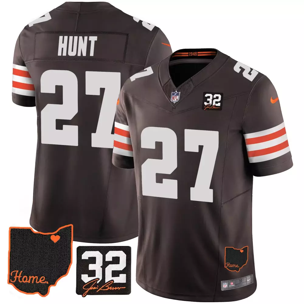 Kareem Hunt 27 Cleveland Browns Jersey Brown NFL 100 Ohio Map Heart Jim 32 Men Game