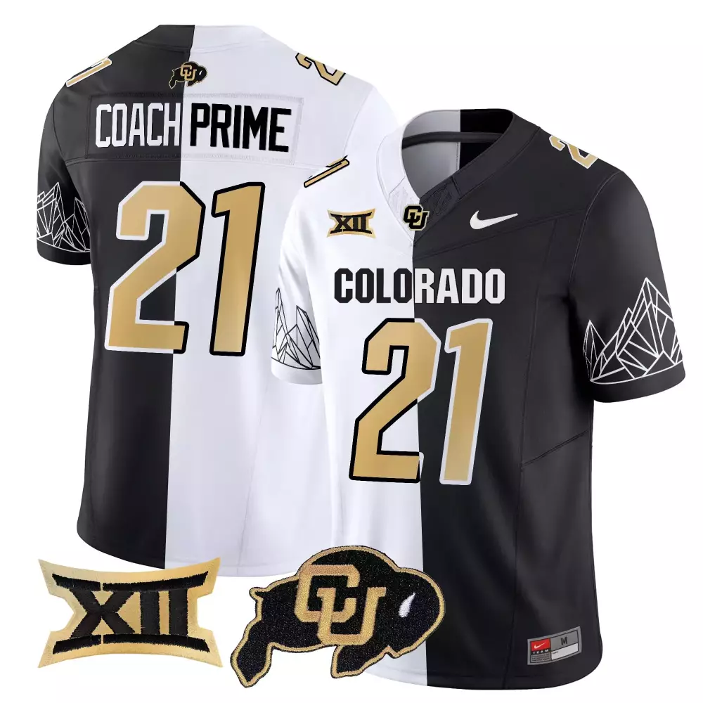 Coach Prime 21 Colorado Jersey Black Big Buffaloes Men Split Design White Gold Stitched