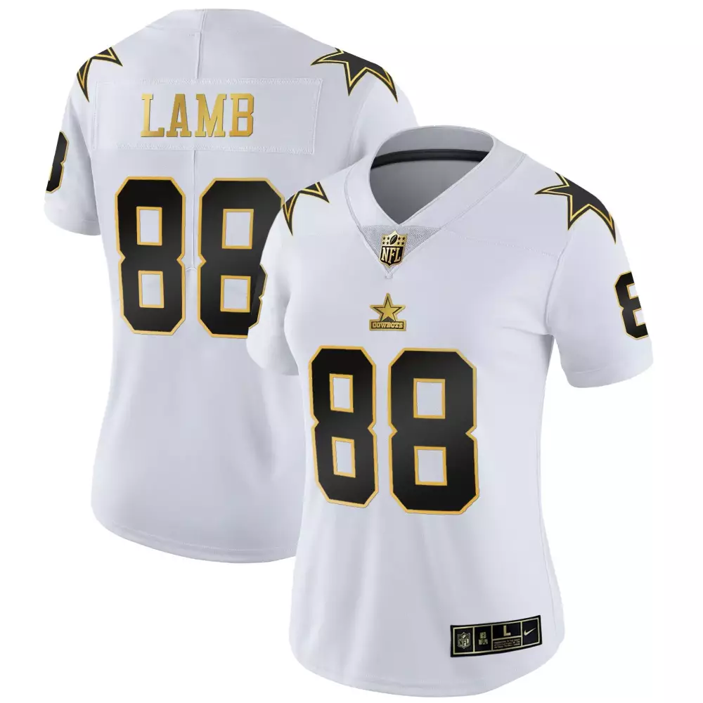 Ceedee Lamb 88 Cowboys Jersey White Women Alternate Black Gold Throwback Limited