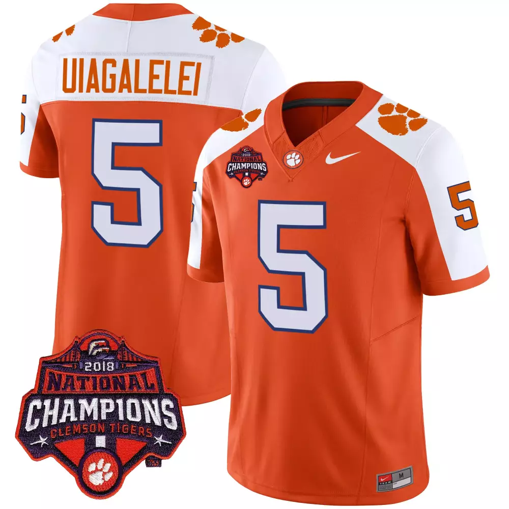 Dj Uiagalelei 5 Clemson Tigers Jersey Orange Men White Blue Alternate Vapor Limited