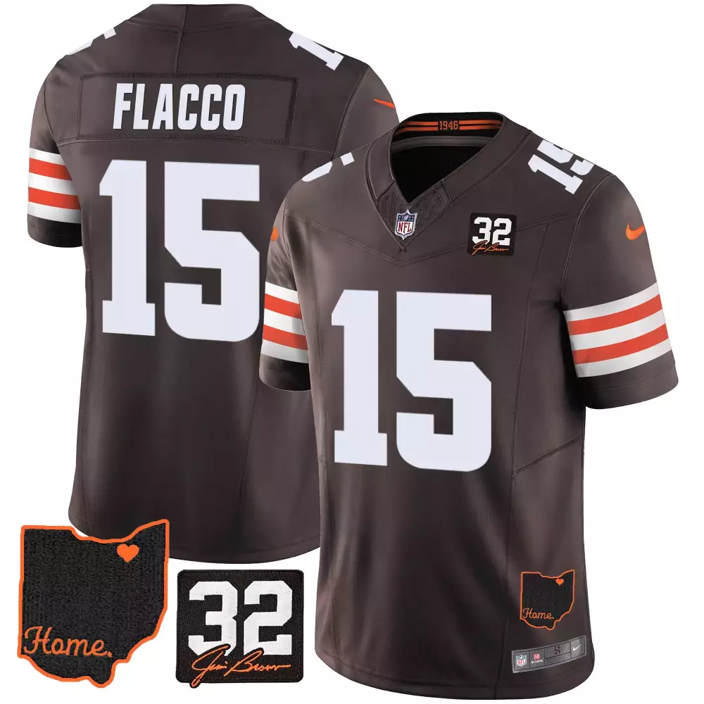 Joe Flacco 15 Cleveland Browns Jersey Brown Throwback Ohio Home 2023 Men White Orange