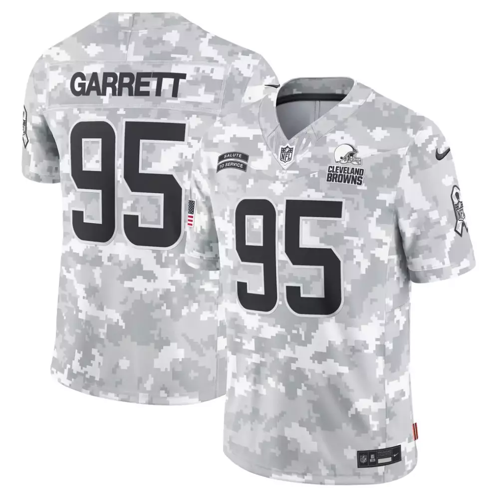 Myles Garrett 95 Cleveland Browns Jersey White Salute To Service American Flag Men