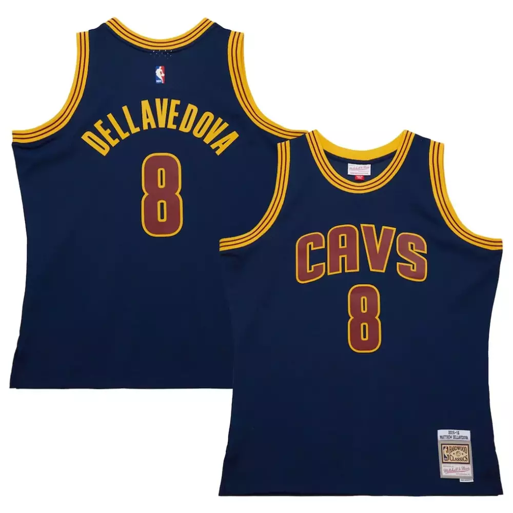 Matthew Dellavedova 8 Cavs Jersey Navy 2015 Men Replica Maroon Gold Hardwood Classics