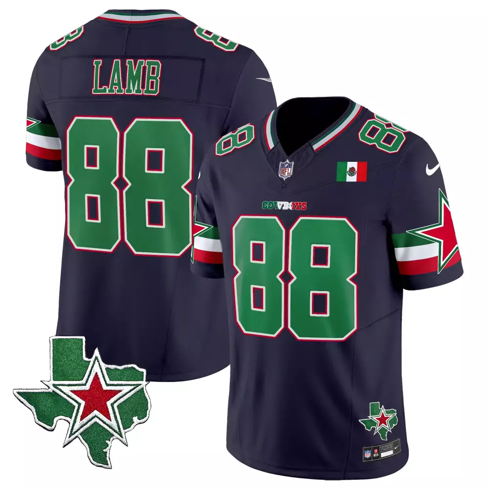 Ceedee Lamb 88 Cowboys Jersey Navy Mexico National Football Team Texas Shape Star 2023