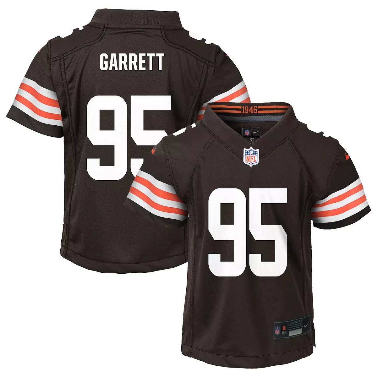 Myles Garrett 95 Cleveland Browns Jersey Brown Kids Short Sleeve Orange White Game