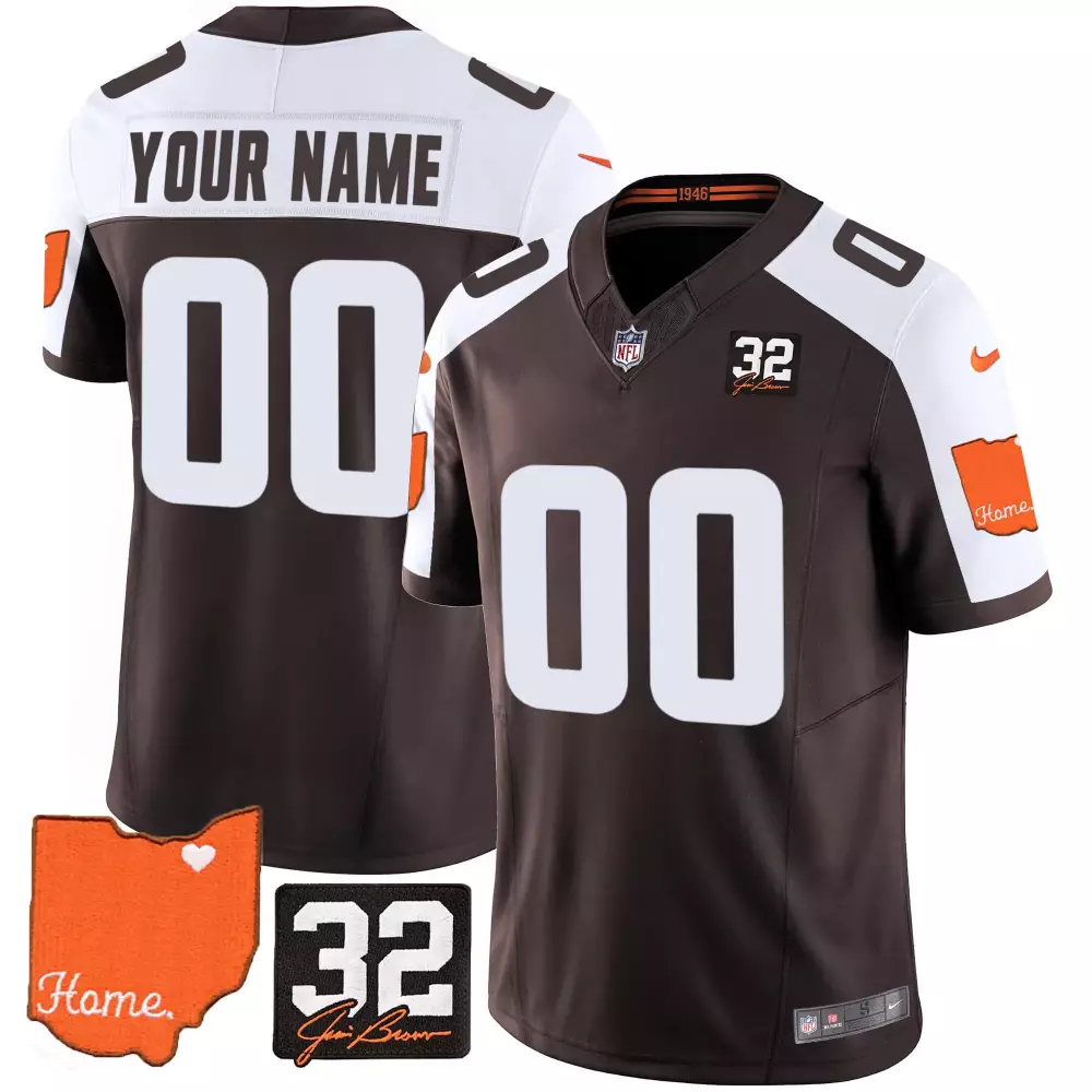 Custom Cleveland Browns Jersey Brown Ohio Shape Heart "home." 32 "jim Brown" Signature