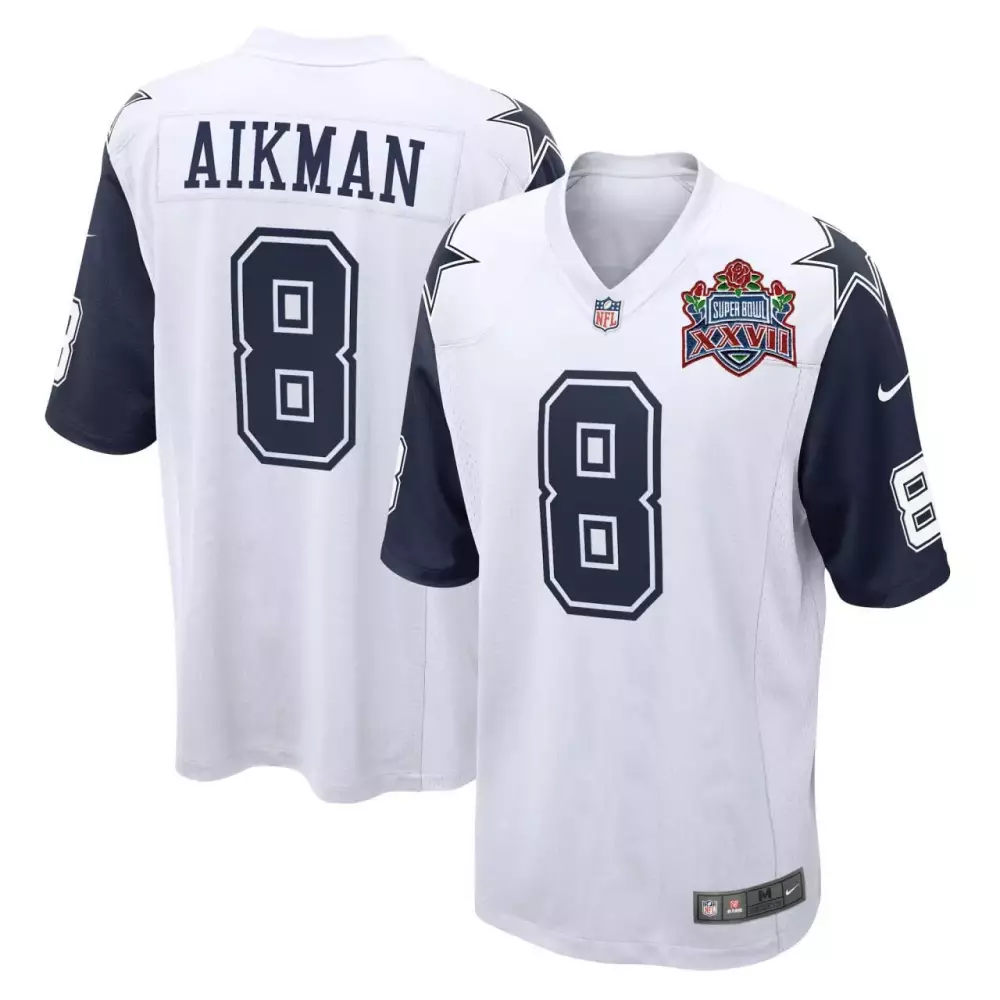 Troy Aikman 8 Dallas Cowboys Jersey White Super Bowl Xxvii Men Alternate Navy Blue