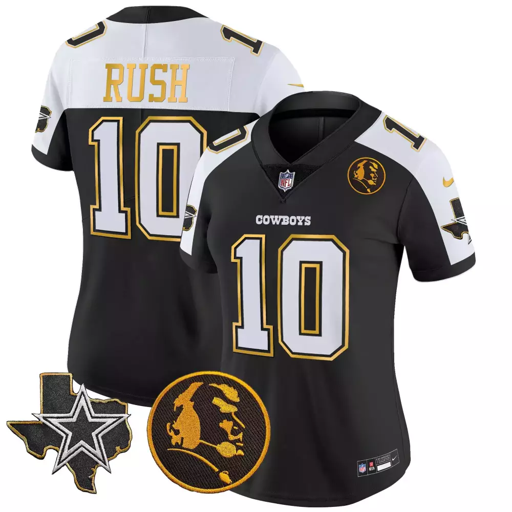 Rush 10 Cowboys Jersey Black Texas Star Men Authentic White Gold Alternate Vapor