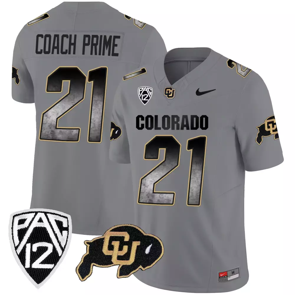 Coach Prime 21 Colorado Jersey Gray PAC-12 Buffaloes 2023 Men Black Gold Vapor All