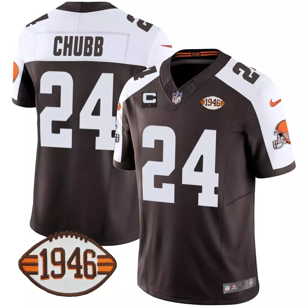 Chubb 24 Browns Jersey Brown Men White Orange Alternate Anniversary All Stitched