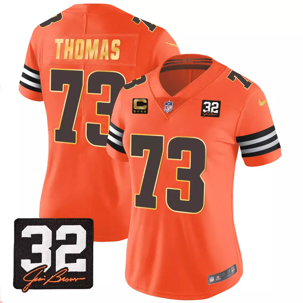 Joe Thomas 73 Cleveland Browns Jersey Orange Men Authentic Alternate Brown White