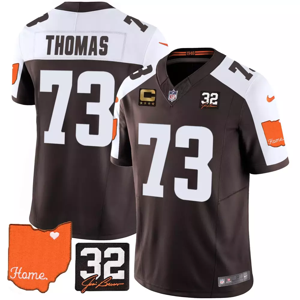 Joe Thomas 73 Cleveland Browns Jersey Brown Home 32 Jimi Men Game White Orange Alternate