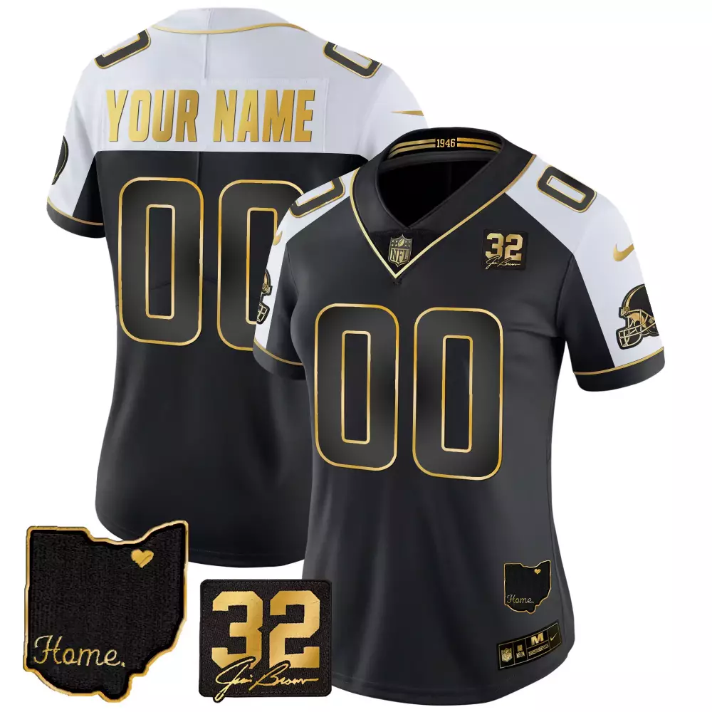 Custom Cleveland Browns Jersey Black Legacy Ohio Shape Heart Number 32 Signature