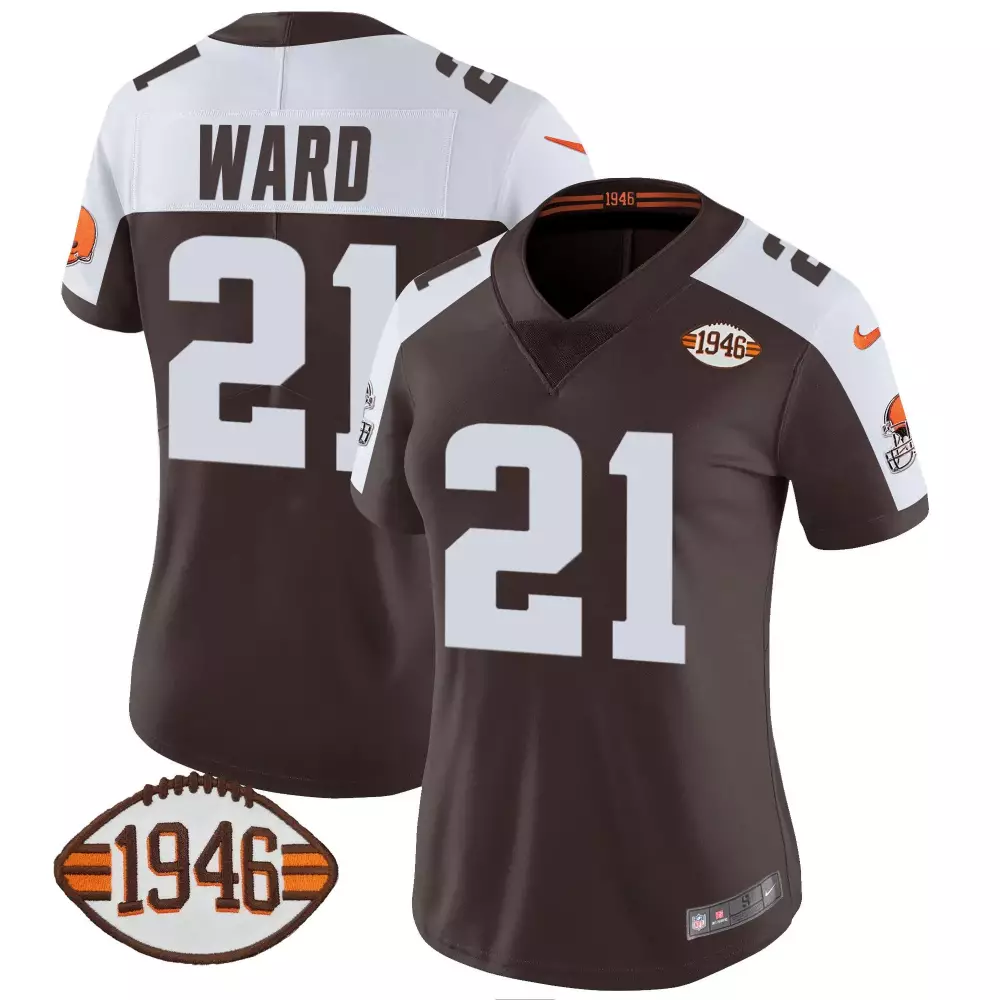 Denzel Ward 21 Cleveland Browns Jersey Brown Women White Orange Alternate Anniversary