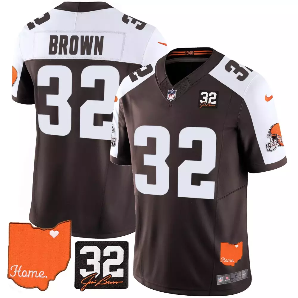 Brown 32 Cleveland Browns Jersey Ohio State Heart Player Signature Men White Orange