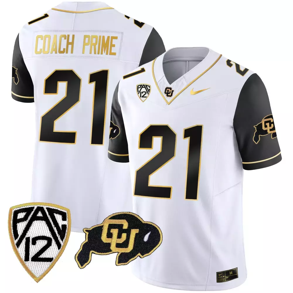 Coach Prime 21 Colorado Buffaloes Jersey White Cu Buffalos 2023 Men Black Gold Vapor