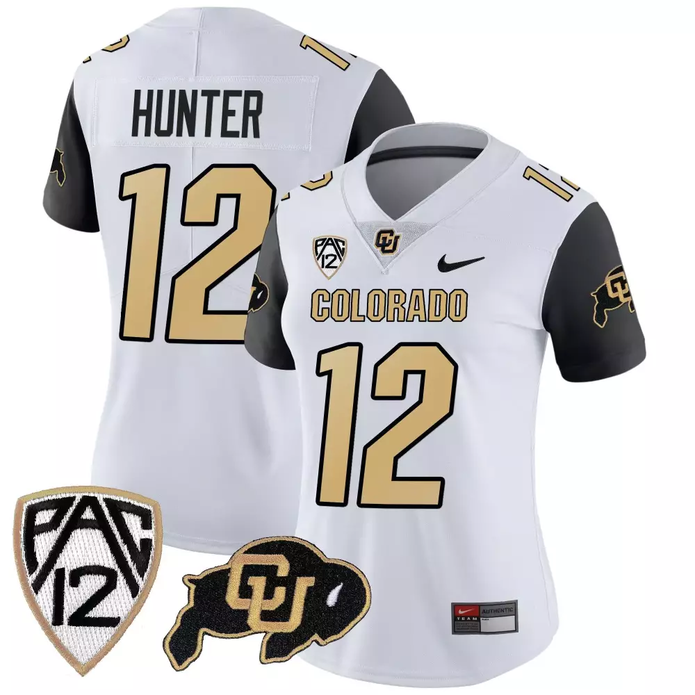 Travis Hunter 12 Colorado Jersey White Buffaloes 2023 Women Black Gold Vapor Limited