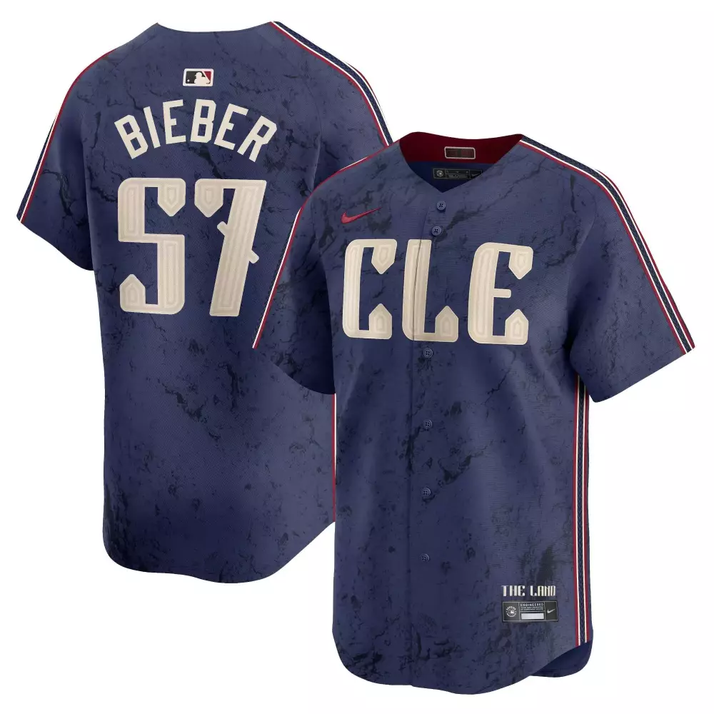 Shane Bieber 57 Jersey Navy City Connect Cleveland Guardians Men Custom Design Cream