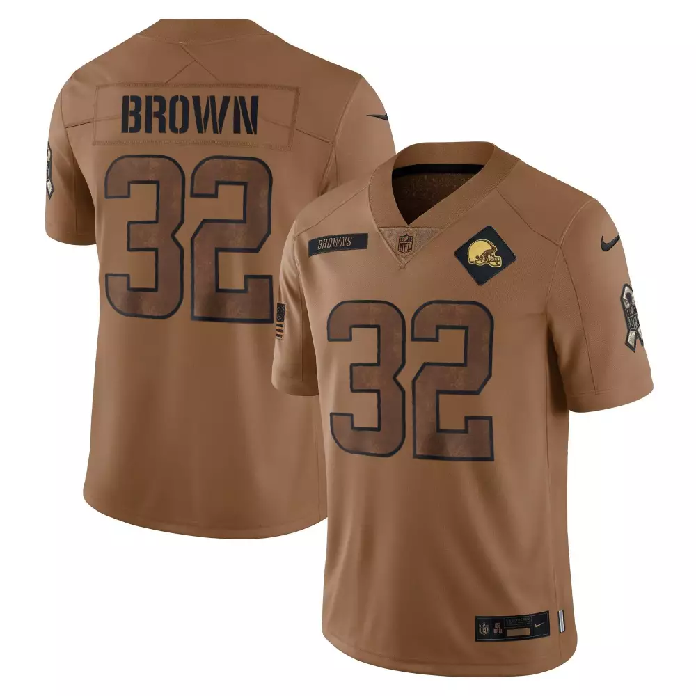 Brown 32 Browns Jersey Nike NFL Salute To Service Cleveland Helmet American Flag