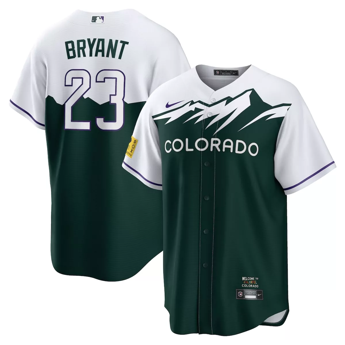 Kris Bryant 23 Colorado Rockies Jersey Green City Connect Team Box Tag Men Button-down