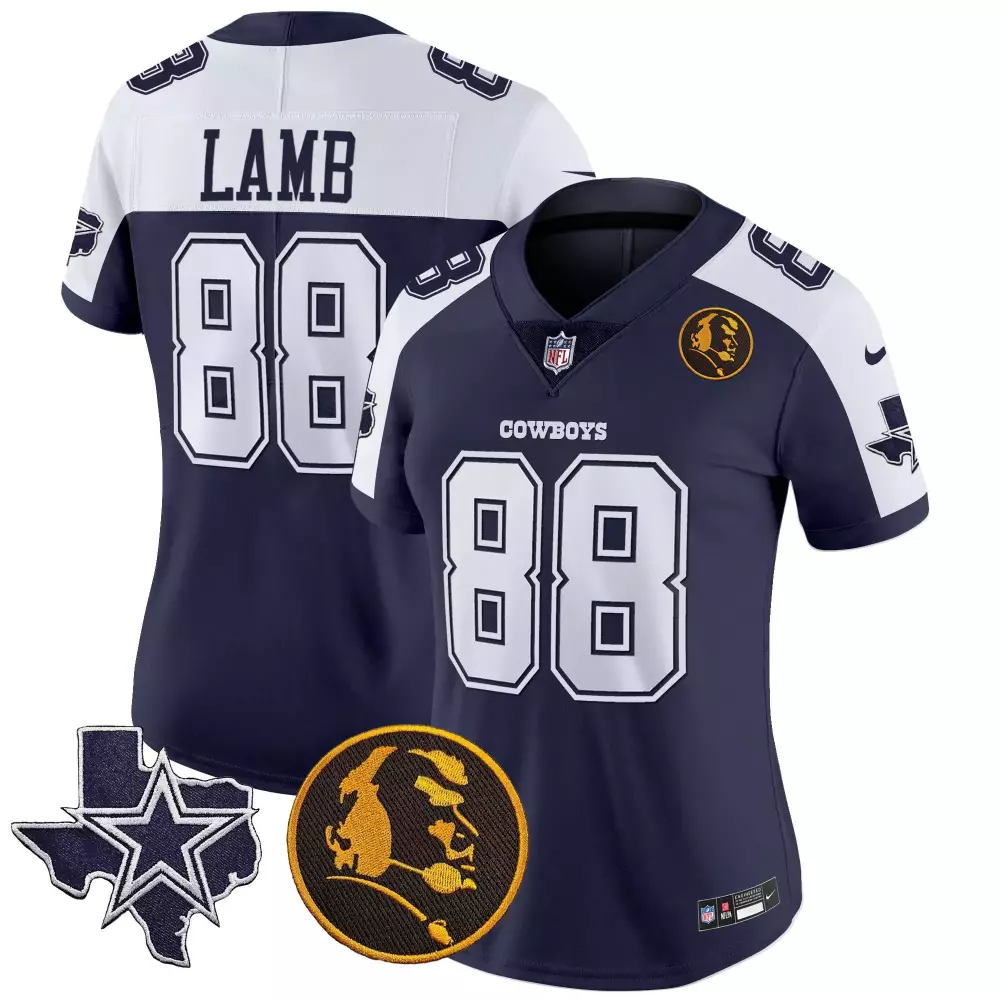 Ceedee Lamb 88 Cowboys Jersey Navy Blue Texas Star Cowboy Head Silhouette Men White